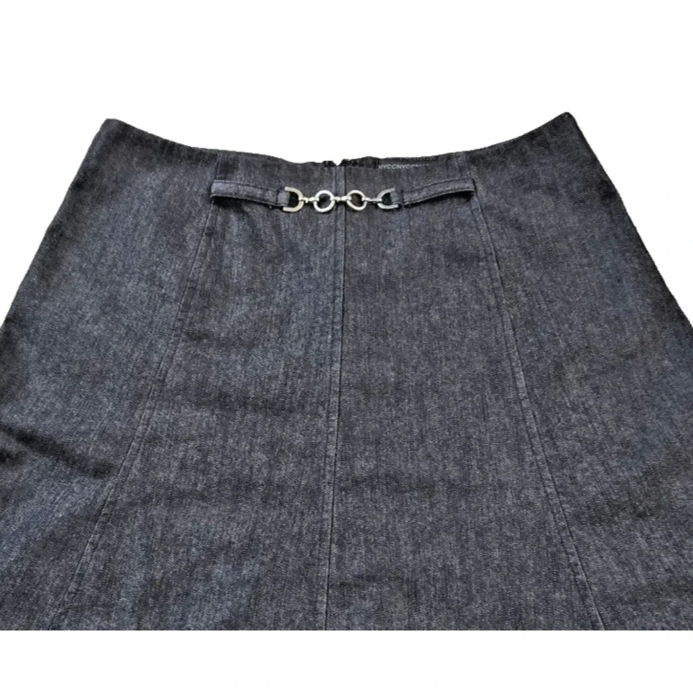 NYCC Women's‎ Jean Flared Skirt Knee Length Back Zip Light Black Denim Size 10
